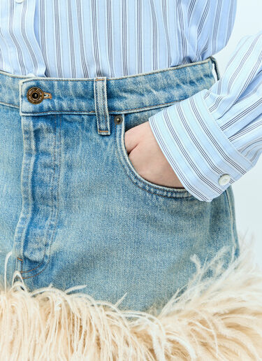 Miu Miu Feather-Trimmed Denim Mini Skirt Blue miu0255015