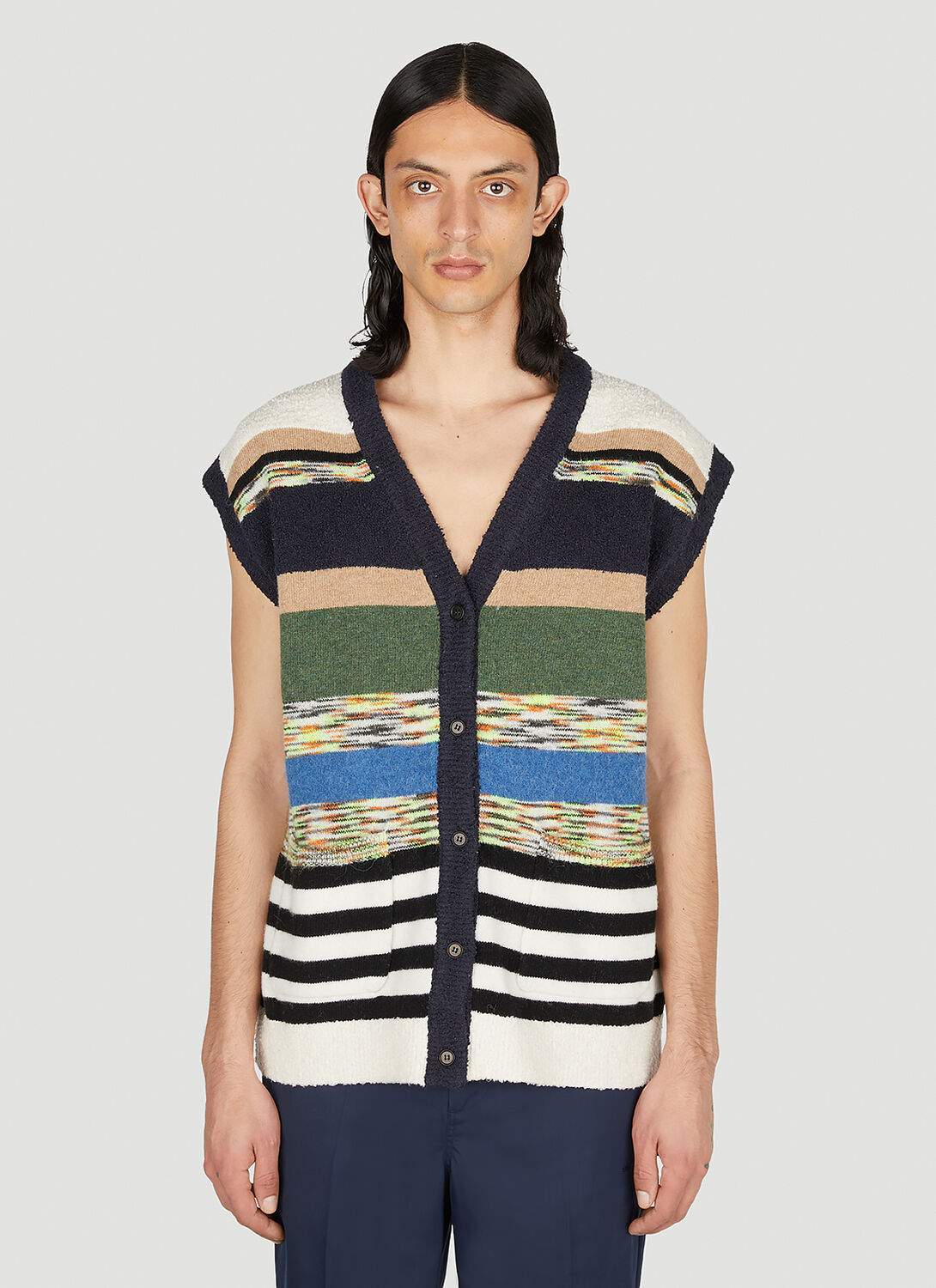 Soulland Striped Button-up Waistcoat In Multicolour