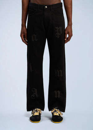 Palm Angels Logo Patch Straight Jeans Black pma0162069