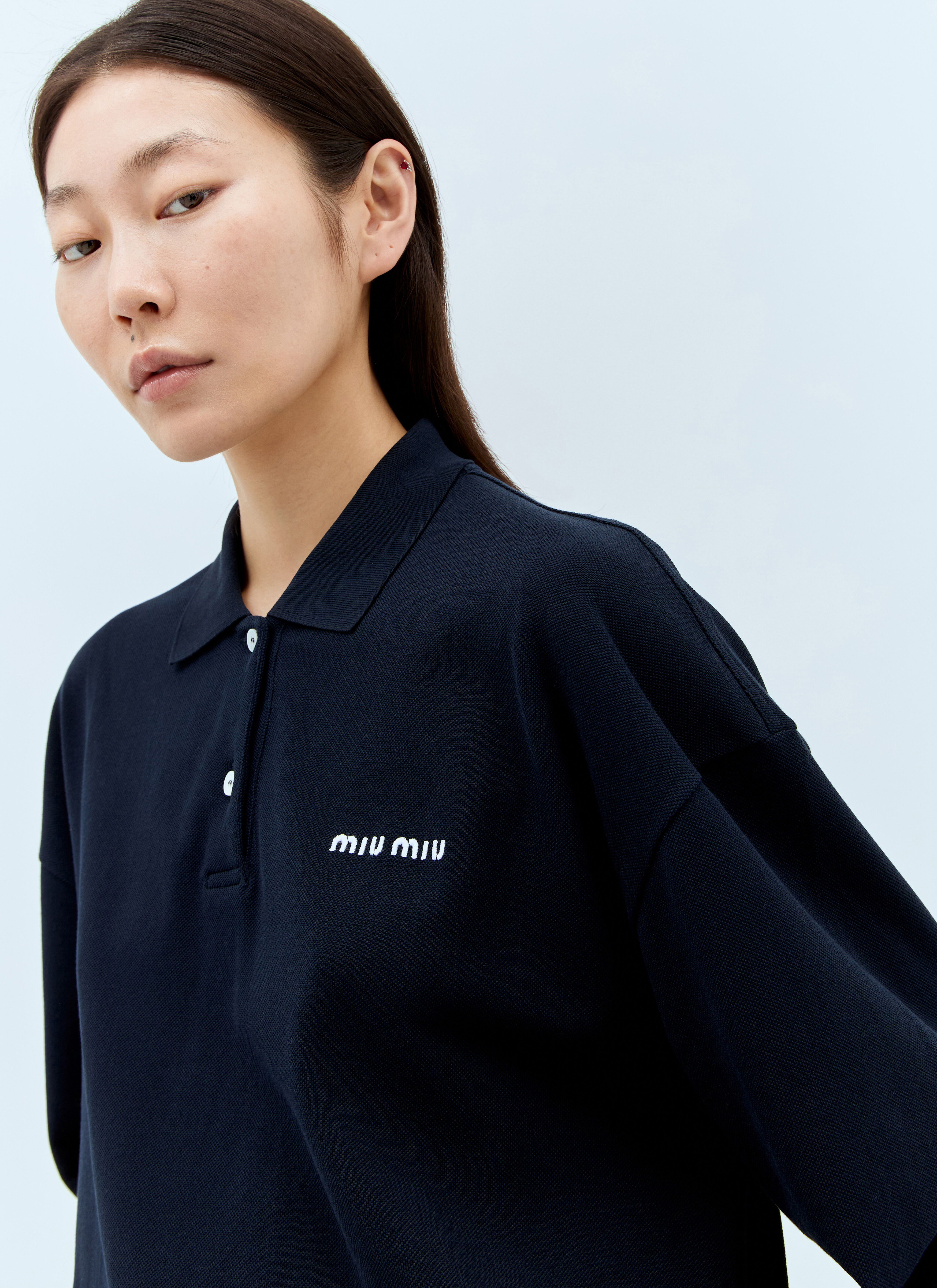 Miu Miu Women's' Logo Embroidery Polo Top in Navy | LN-CC®