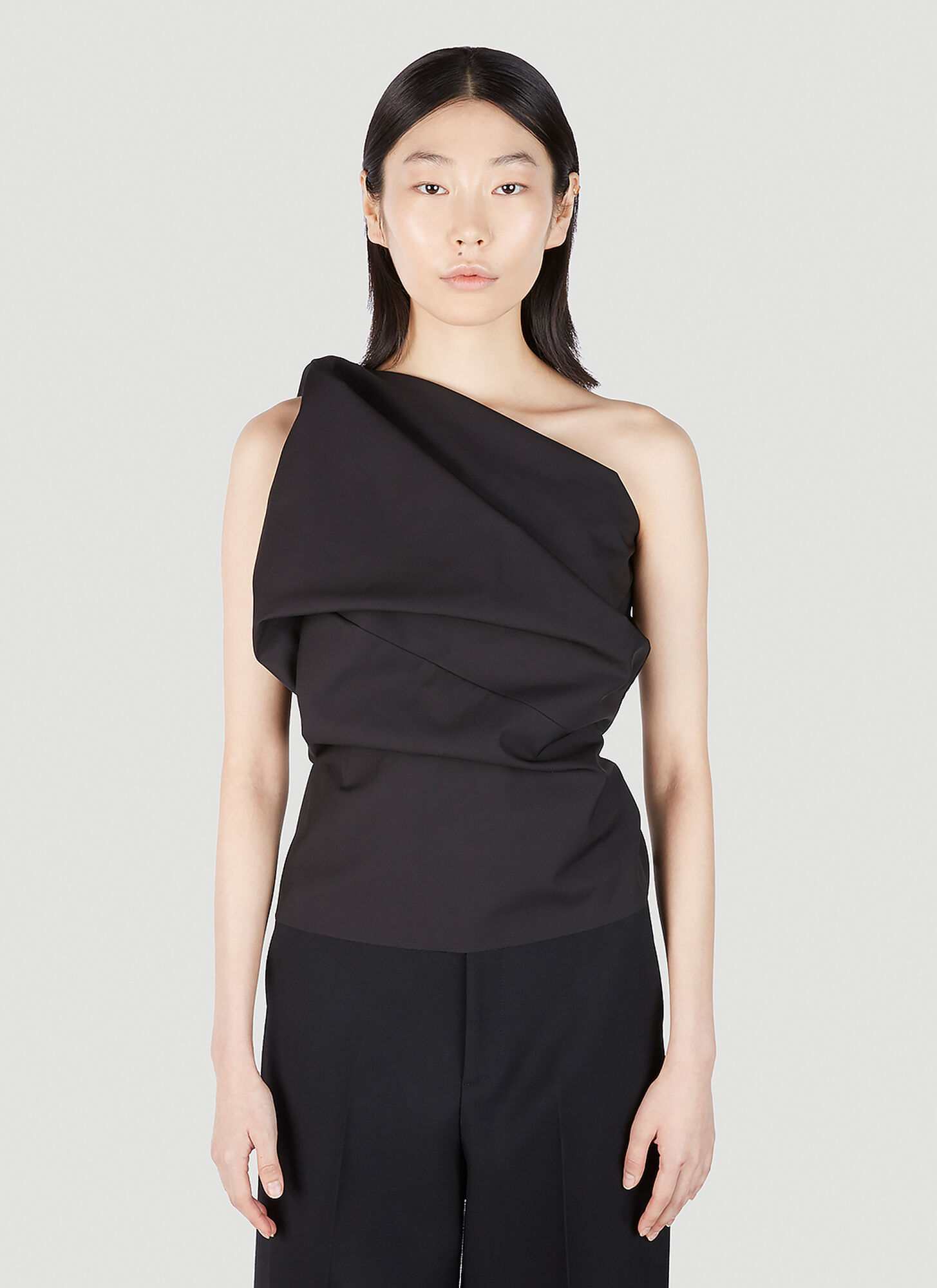 Rick Owens One-shoulder Taffeta Top In Black