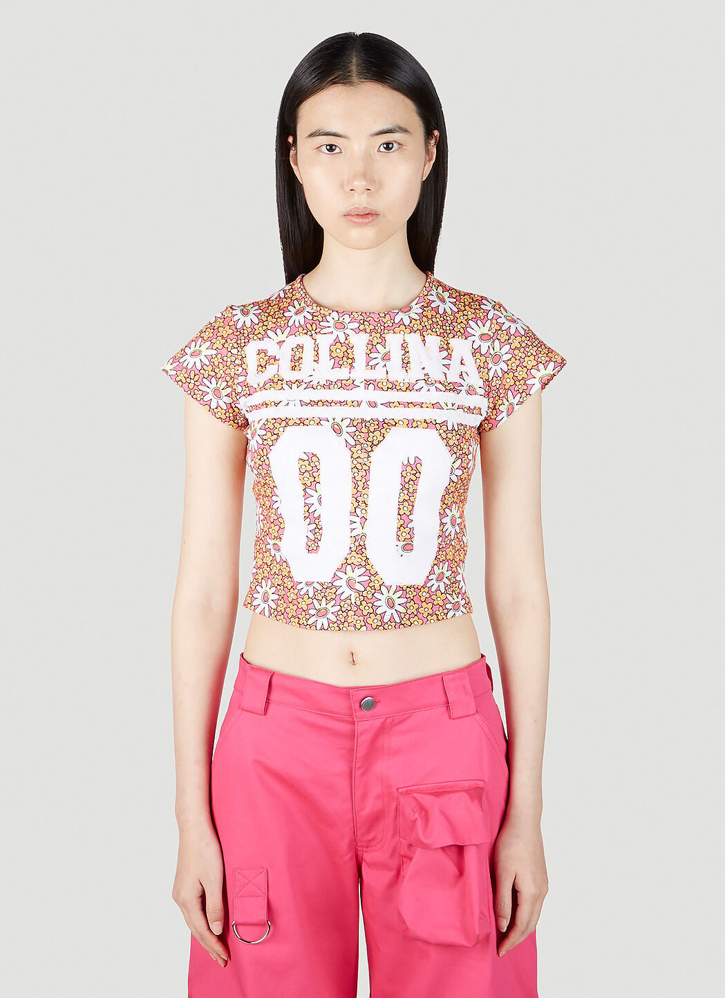 Collina Strada 로고 프린트 플로럴 티셔츠 핑크 cst0251010