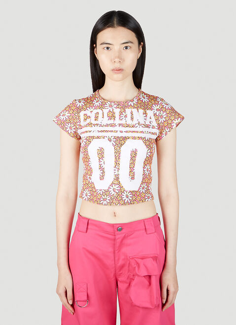 Collina Strada Logo Print Floral T-Shirt Blue cst0249015