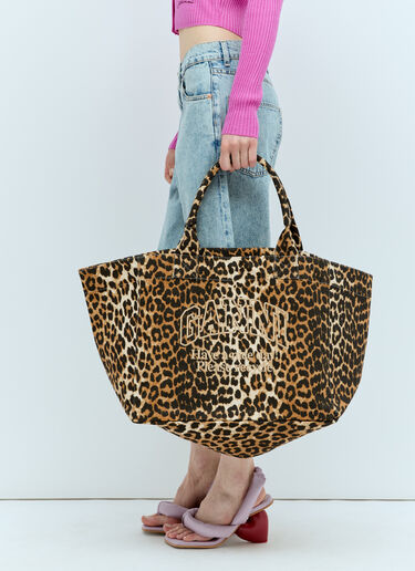 GANNI Leopard Oversized Canvas Tote Bag Brown gan0256010