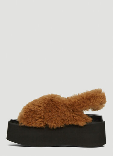 Marni [퍼스벳] 시어링 웨지 샌들 브라운 mni0249034