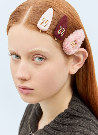 Miu Miu Set Of Three Logo Hair Pins Pink miu0258046