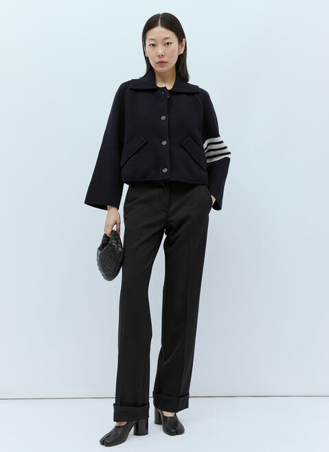 Thom Browne Knit Four Bar Cropped Coat White thb0253021