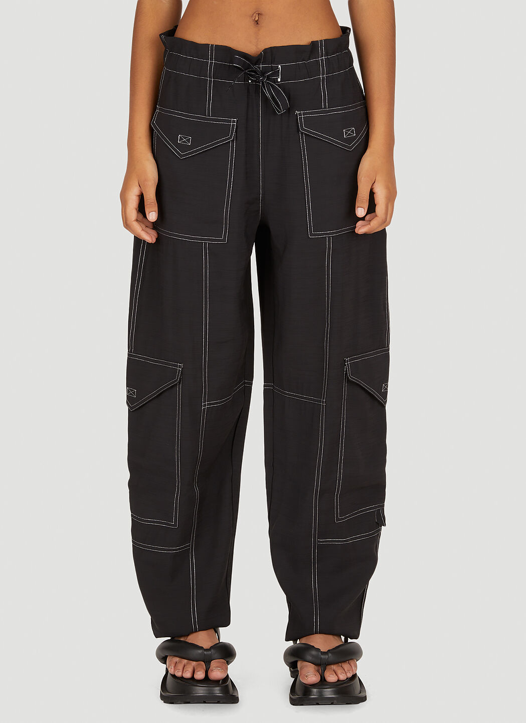 GANNI Slub Contrast Stitch Cargo Pants in Black LN CC