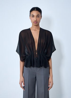 Max Mara Sheer Button-Front Blouse Black max0264040