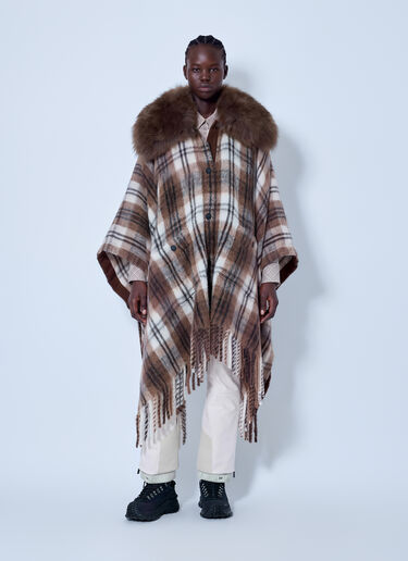 LN-CC® - Moncler Grenoble: Shearling Collar Mohair, Alpaca & Wool Blend Cape - Brown Moncler Grenoble Shearling Collar Mohair, Alpaca & Wool Blend Cape Brown mog0265023