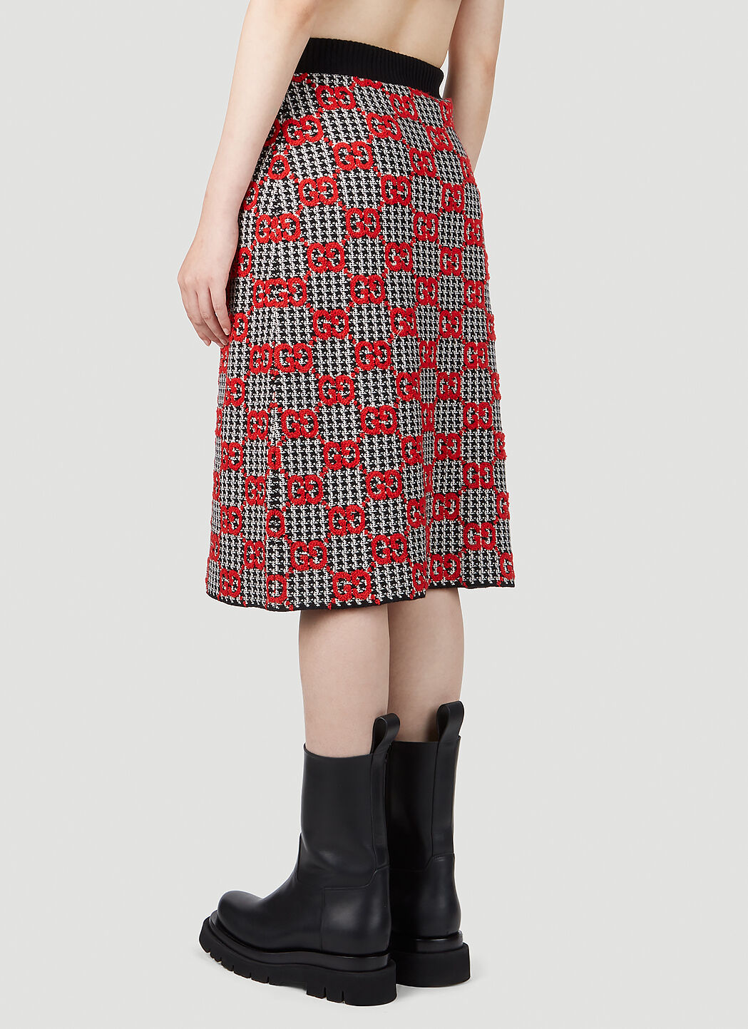 Red houndstooth midi skirt 2025