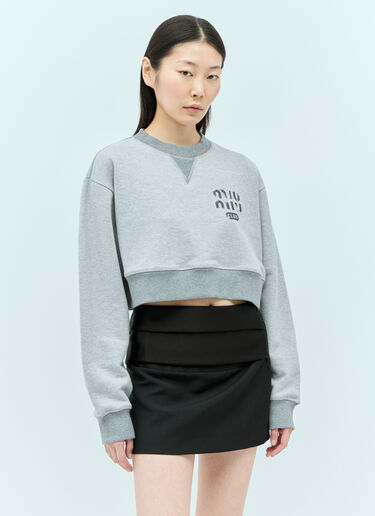 Miu Miu Cropped Logo Print Sweatershirt Grey miu0256002