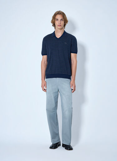 Miu Miu Striped V-Neck Polo Shirt Blue miu0165006