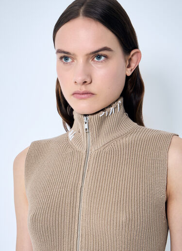 MM6 Maison Margiela Distressed Zip-Up Knit Vest Beige mmm0259004