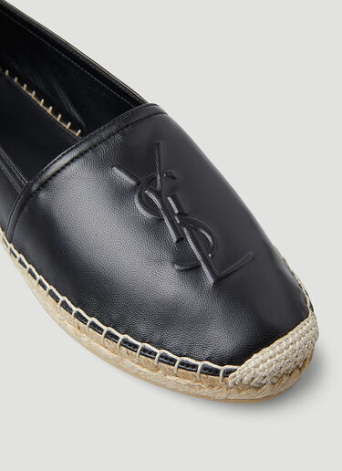 Black Embossed-logo leather espadrilles, Saint Laurent