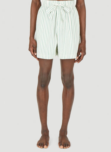 Tekla Drawstring Striped Sleep Shorts Green tek0349034
