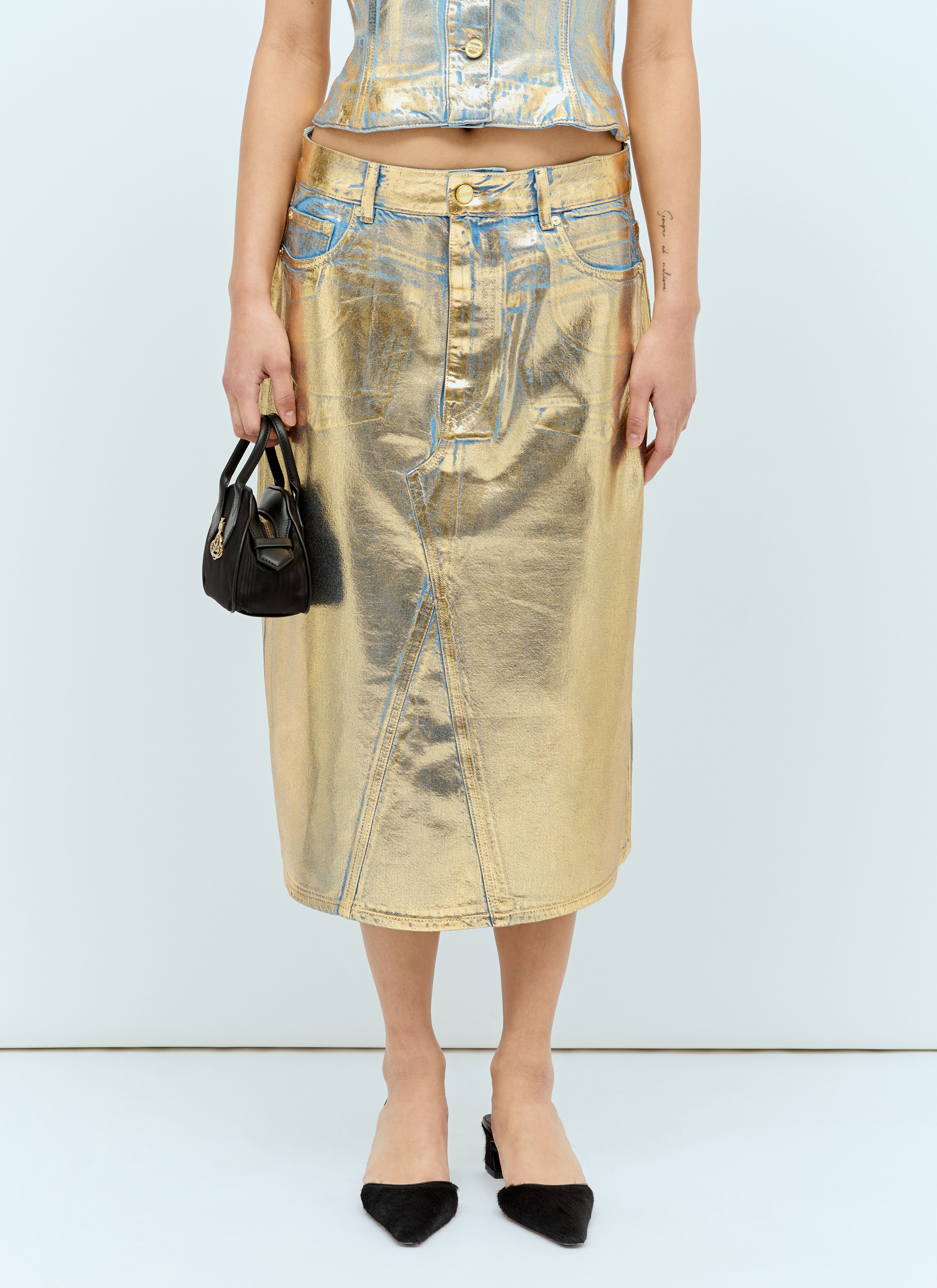 Coated denim midi skirt outlet