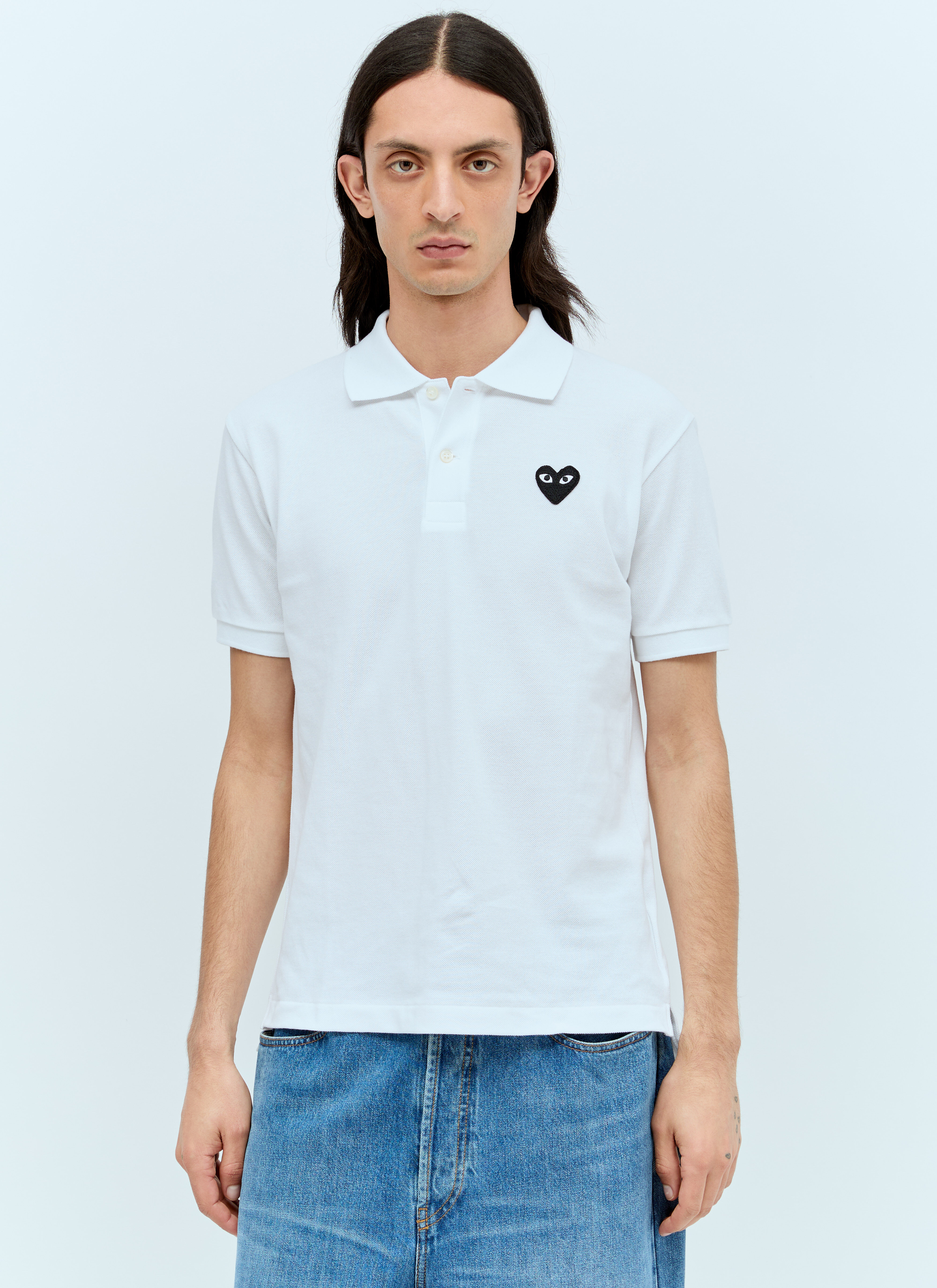 Comme Des Garcons PLAY Men s Logo Patch Polo Shirt in White LN CC