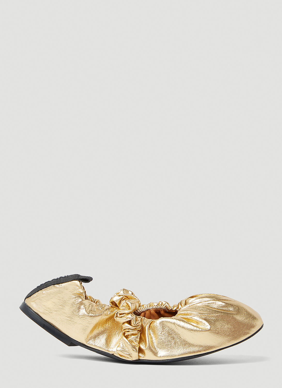 Shop Ganni Scrunchie Ballerina Flats In Gold