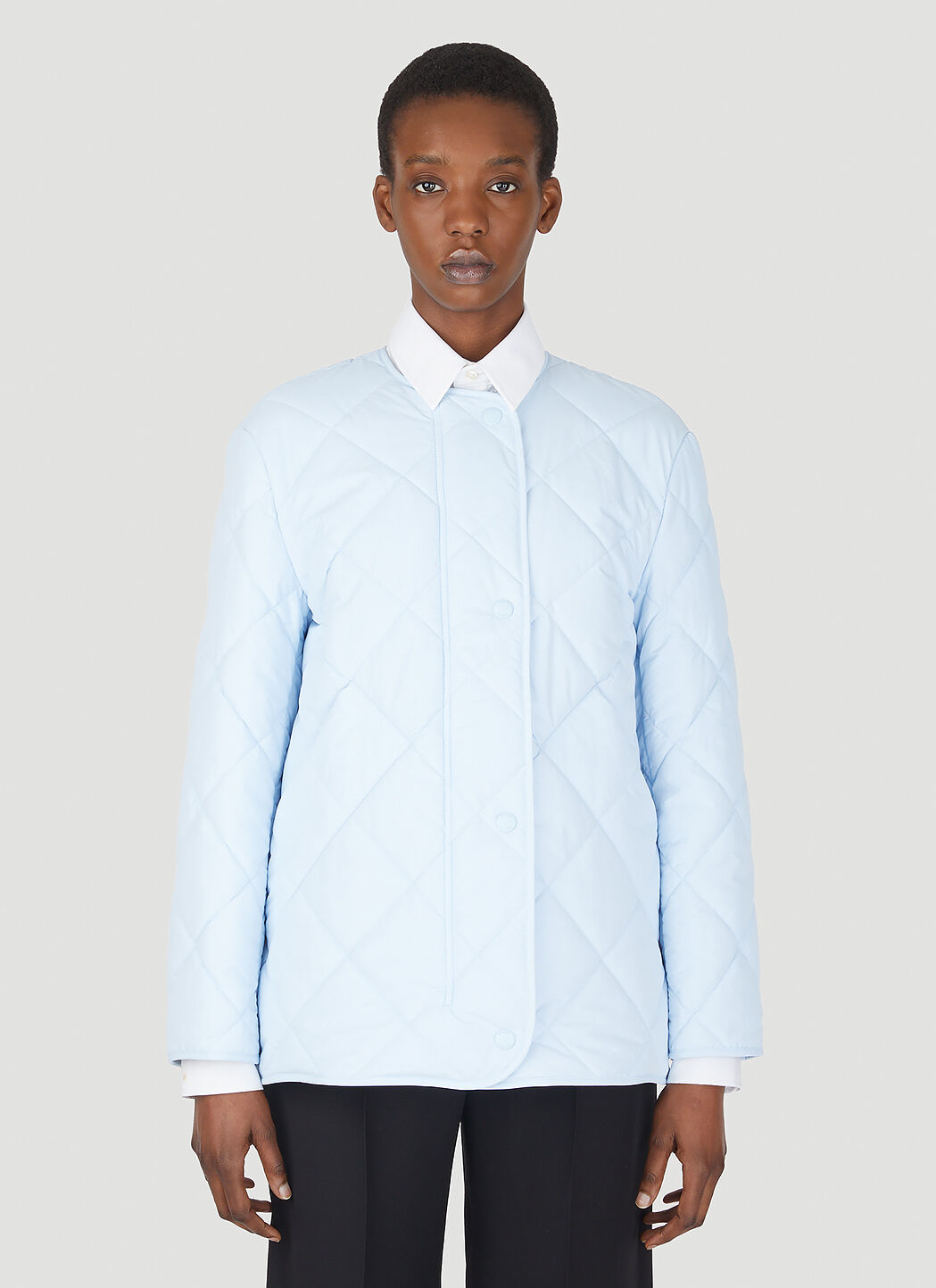 Burberry Diamond Quilted Barn Jacket in Light Blue LN CC