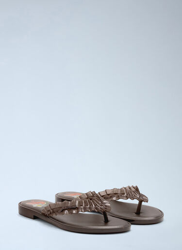 LN-CC® - GANNI x Melissa: Ruffled Strap Flip Flops - Brown GANNI x Melissa Ruffled Strap Flip Flops Brown gan0265022