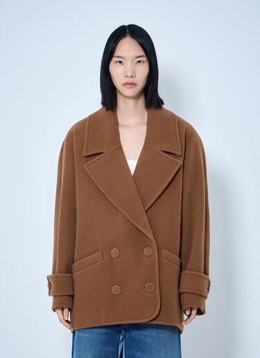LN-CC® - Chloé: Double-Breasted Short Coat - Camel Chloé Double-Breasted Short Coat Camel chl0265008