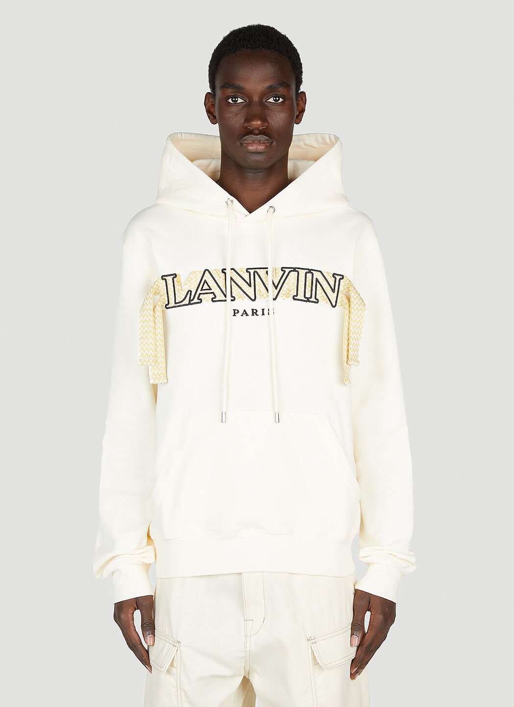 Lanvin Men s Curb Lace Embroidered Hooded Sweatshirt in White LN CC