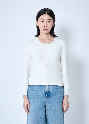 Chloé Cotton-Jersey Henley Shirt Beige chl0259010