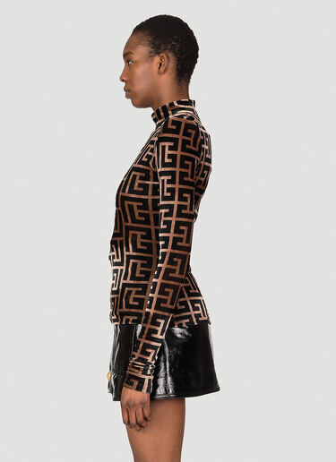 モノグラム ベルベット ロング スリーブ トップ Balmain モノグラム ベルベット ロング スリーブ トップ ブラウン bln0253002