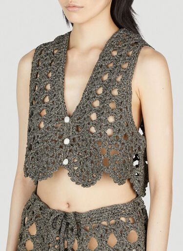 GANNI Crochet V- Neck Top Brown gan0253094