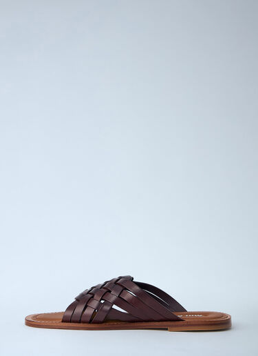 LN-CC® - Miu Miu: Woven Leather Sandals - Brown Miu Miu Woven Leather Sandals Brown miu0164042