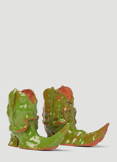 LA WALKER Set of Two Cowboy Boots Candle Holders Green law0348009