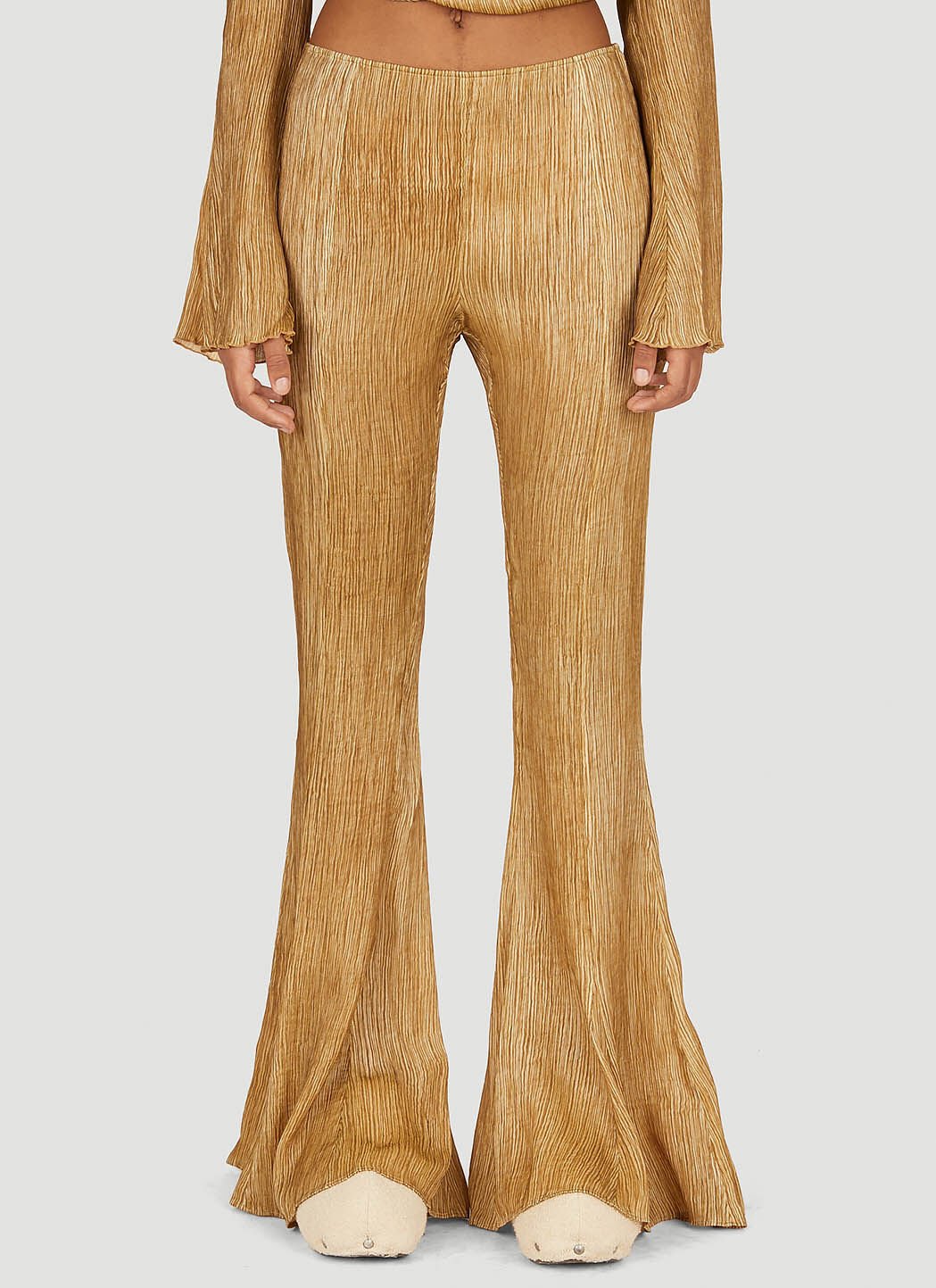 Acne Studios Flared Plisse Pants in Gold | LN-CC®