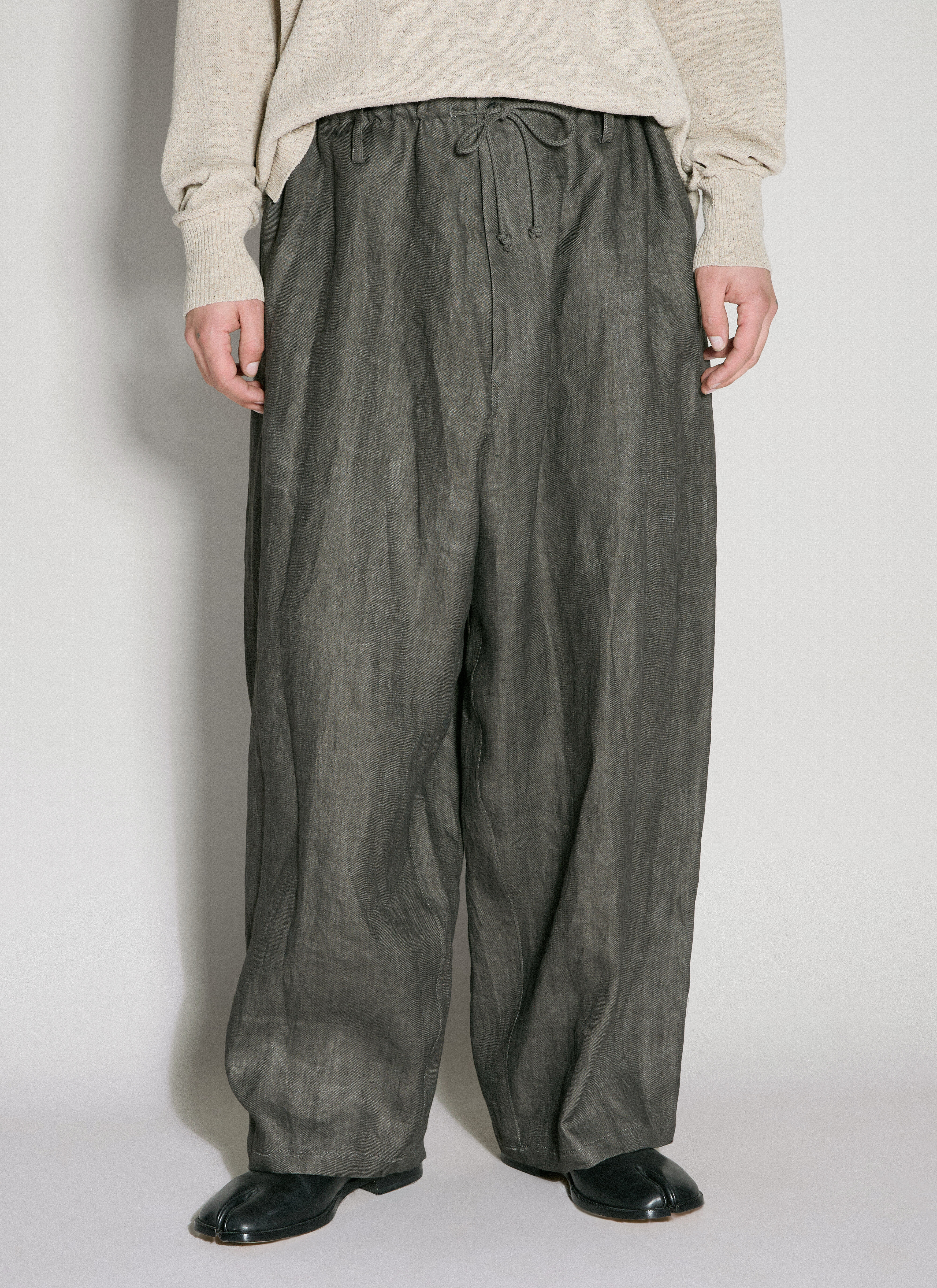 Yohji Yamamoto Drawstring Linen Pants Black yoy0154015