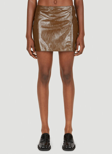 GANNI Patent Mini Skirt Brown gan0251080