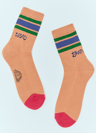 Brain Dead Logo Striped Quarter Socks Orange bra0156009