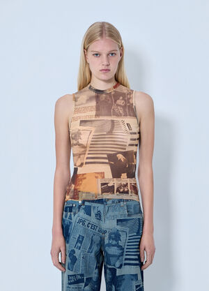 Jean Paul Gaultier Mesh Printed Journal Tank Top Brown jpg0264004