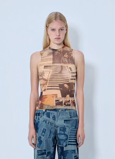Jean Paul Gaultier Mesh Printed Journal Tank Top Brown jpg0264004