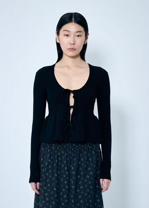 GANNI Rib Knit Tie-String Cardigan Brown gan0259002