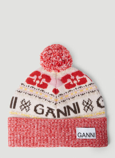 GANNI Graphic Motif Beanie Hat Red gan0253062