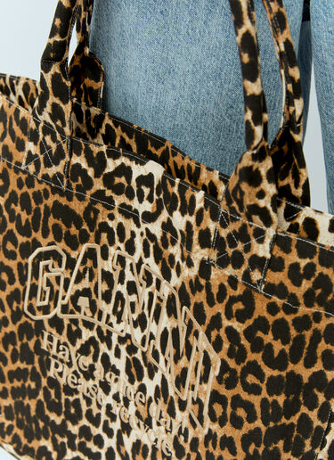GANNI Leopard Oversized Canvas Tote Bag Brown gan0256010