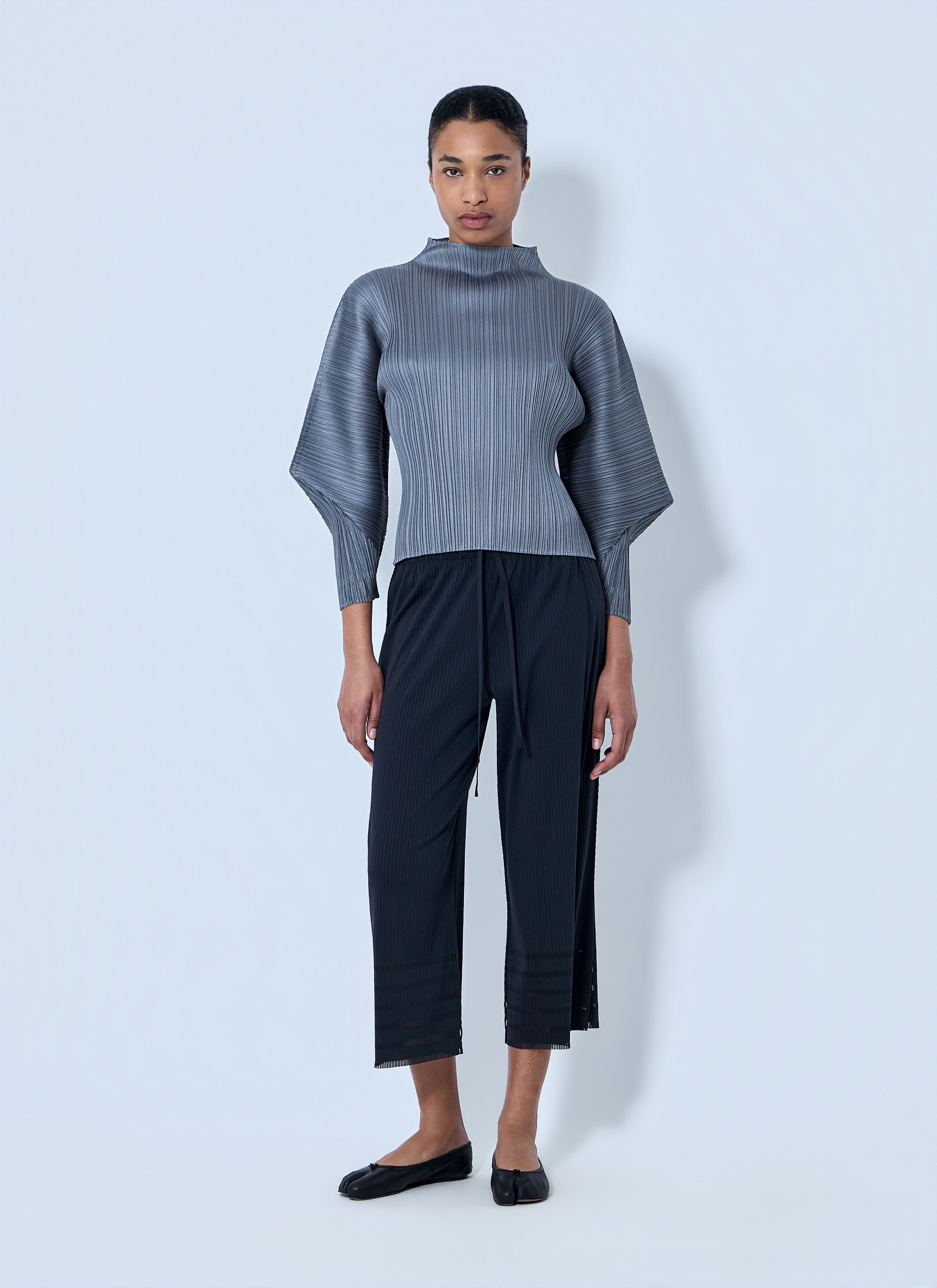 Pleats Please Issey Miyake Women's' Pleated High-Neck Top in Grey