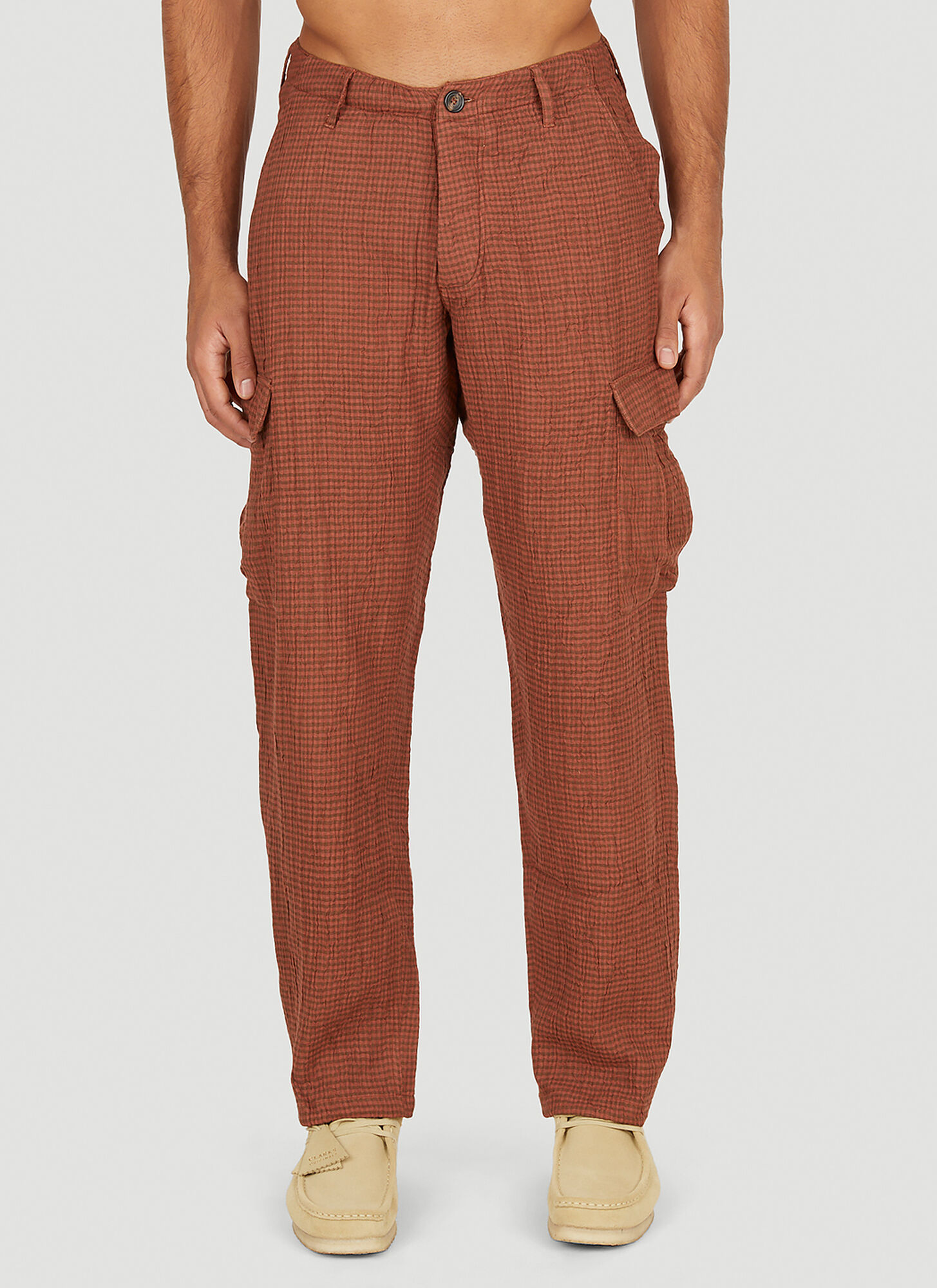 Karu Research Orange Double Weave Cargo Trousers In Brown