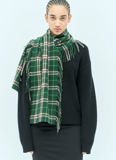 Burberry Check Cashmere Fringed Scarf Green bur0355006