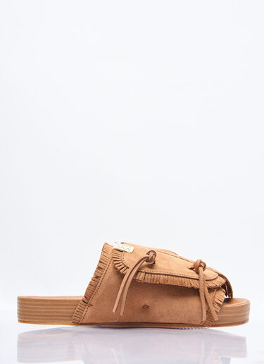 Visvim Christo Shaman-Folk Fringed Slides Brown vis0156002