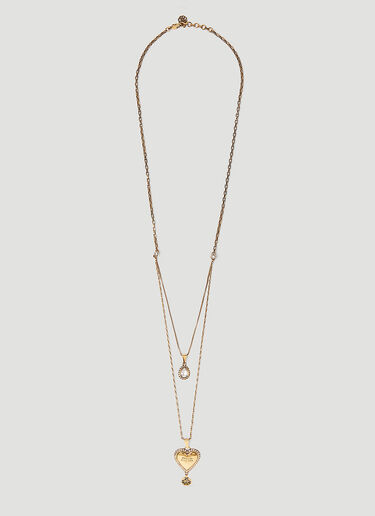 Alexander McQueen Heart Charm Double Chain Necklace Gold amq0248044