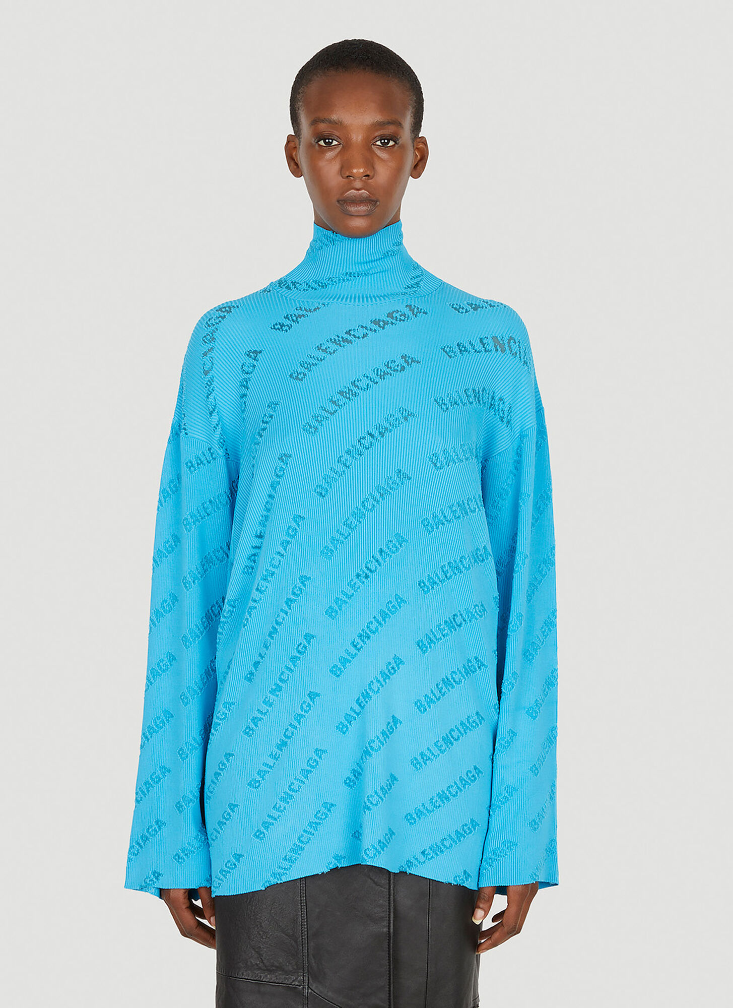 Shop Balenciaga All-over Logo Sweater In Blue