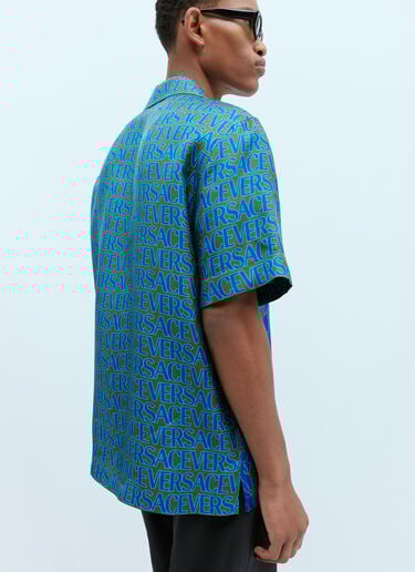 Versace Logo Jacquard Silk Shirt Blue ver0153002