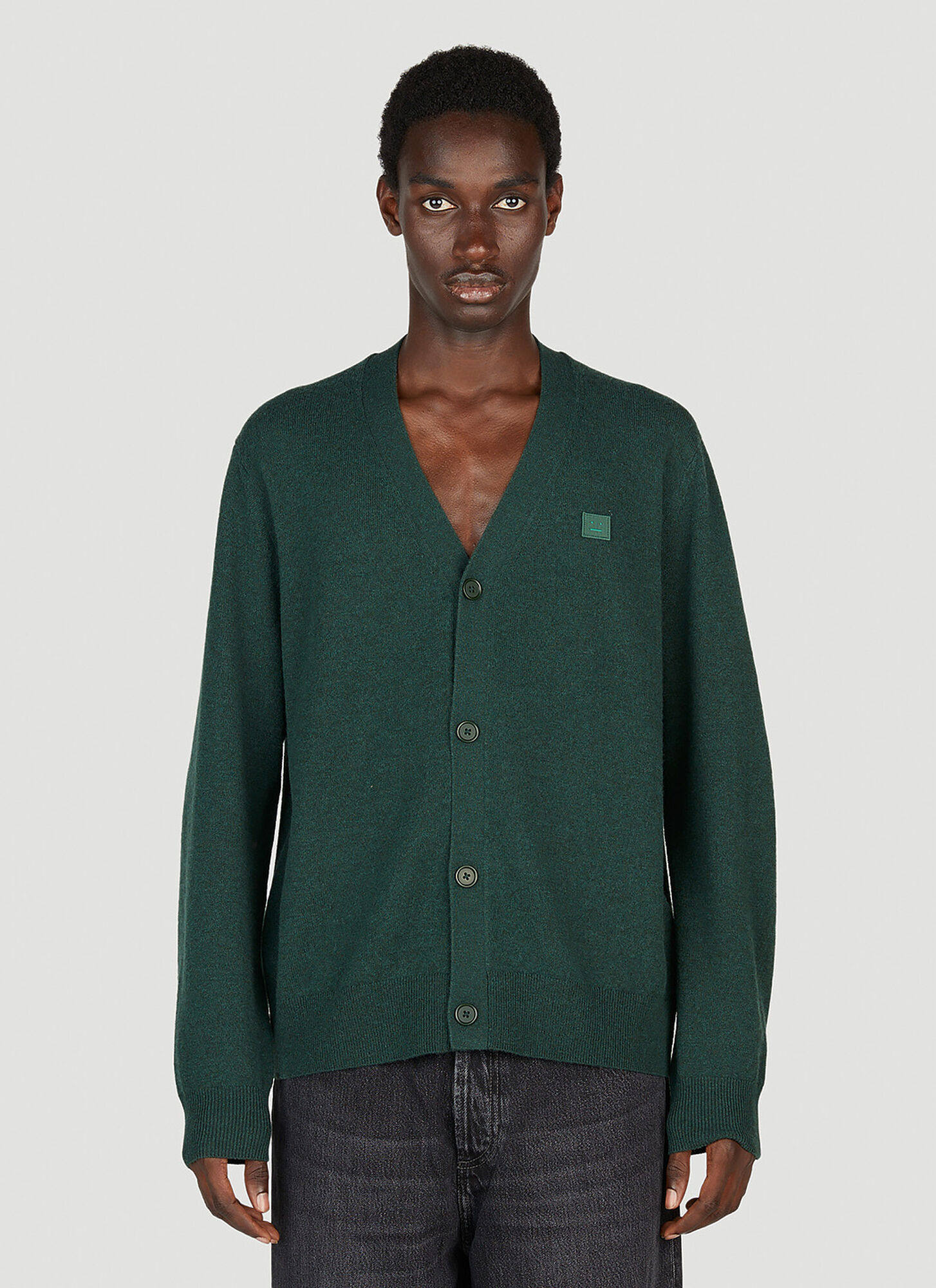 Shop Acne Studios Face Patch Knit Cardigan In Green