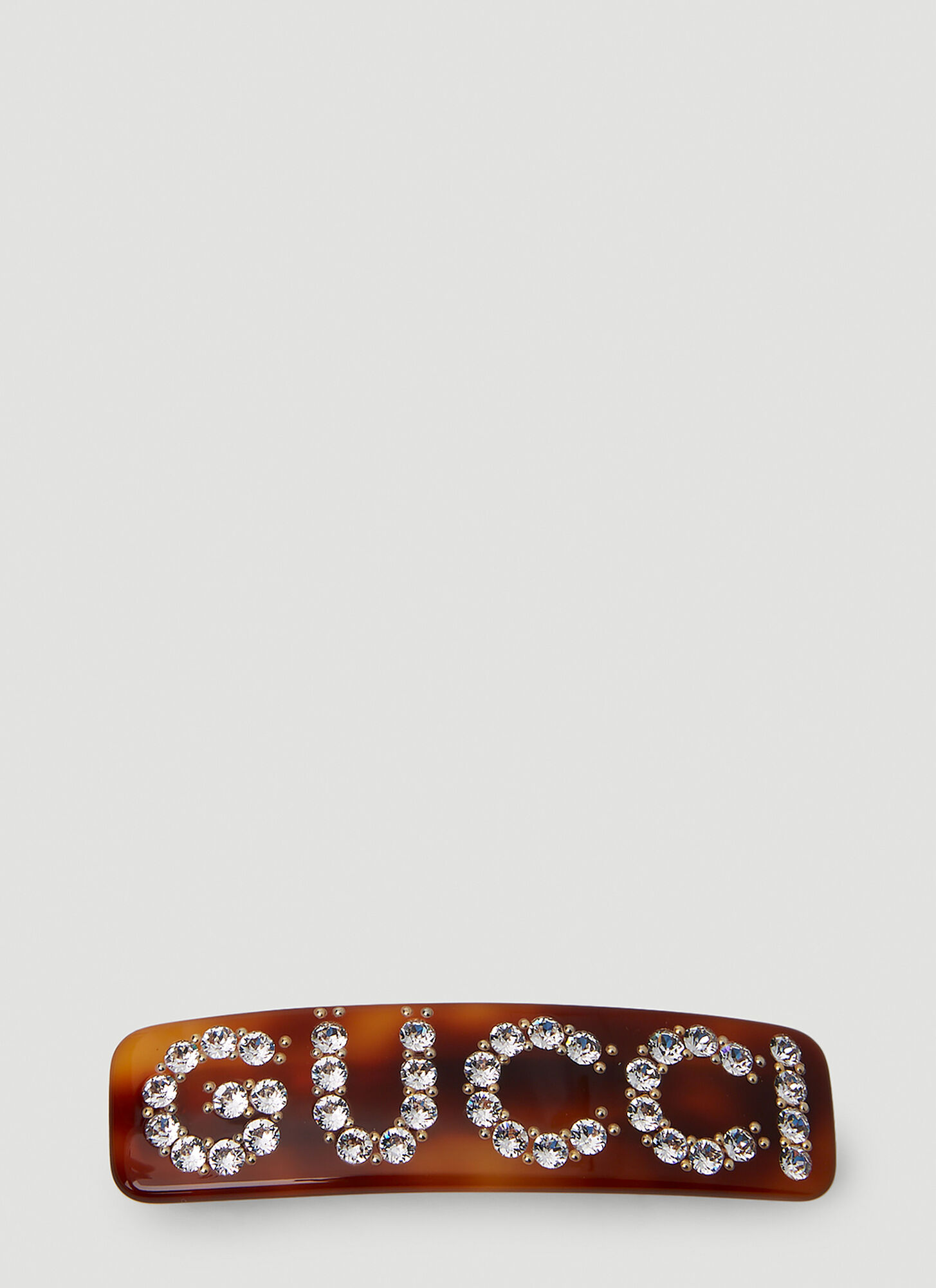 Shop Gucci Crystal Logo Hair Clip In Brown